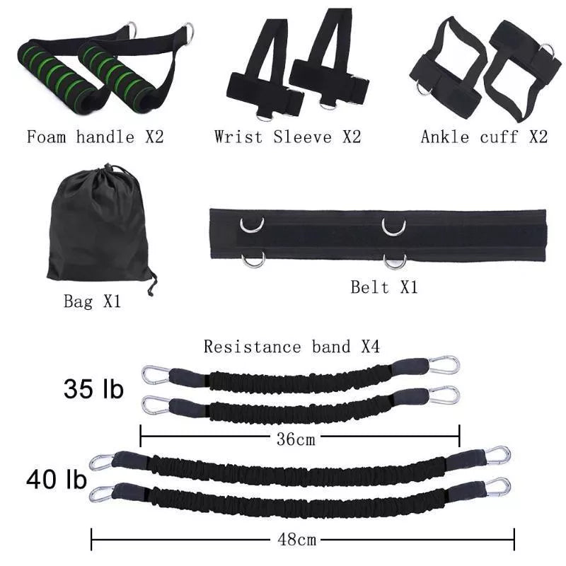 Drawstring elastic resistance band set in multiple colors for fitness training