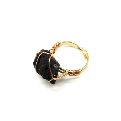 Elegant adjustable ring made with a variety of natural gemstones like citrine, green aventurine, and amethyst