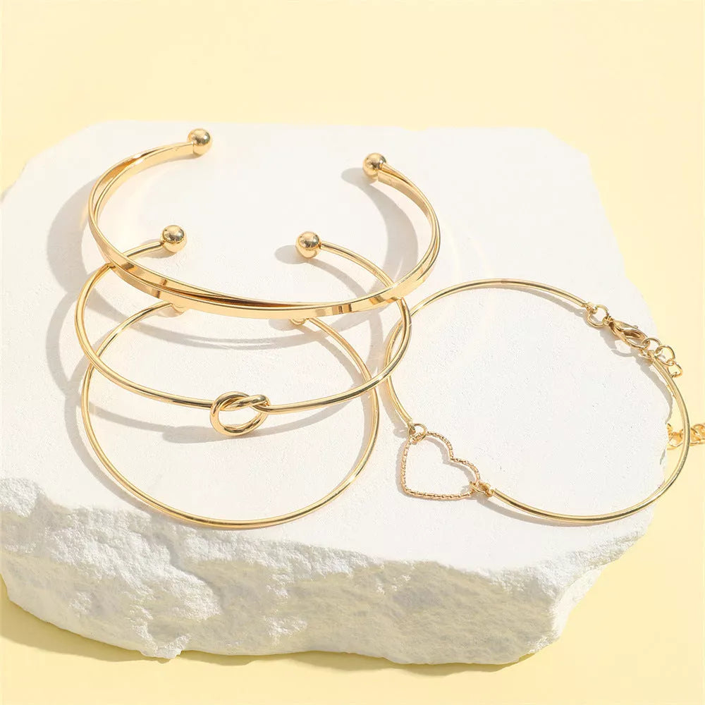 Vintage gold crystal heart letter love bangle bracelet set for women featuring four unique styles