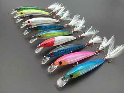 Bionic Feather Bait with 3D eyes and laser tail hook for lifelike fishing