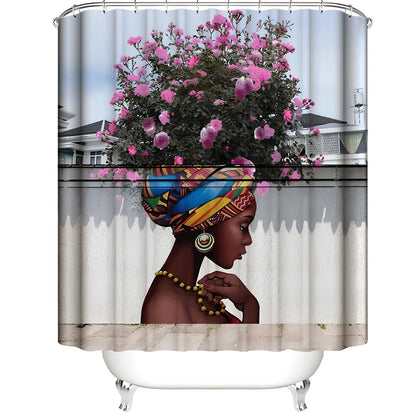 Black Is Art waterproof PEVA shower curtain showing 180cm width with reinforced grommet holes