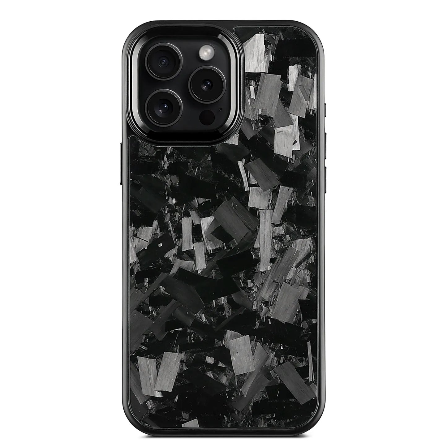 Carbon fibre mobile phone protective shell with forged pattern metal frame and magnetic attachment for iPhone 17