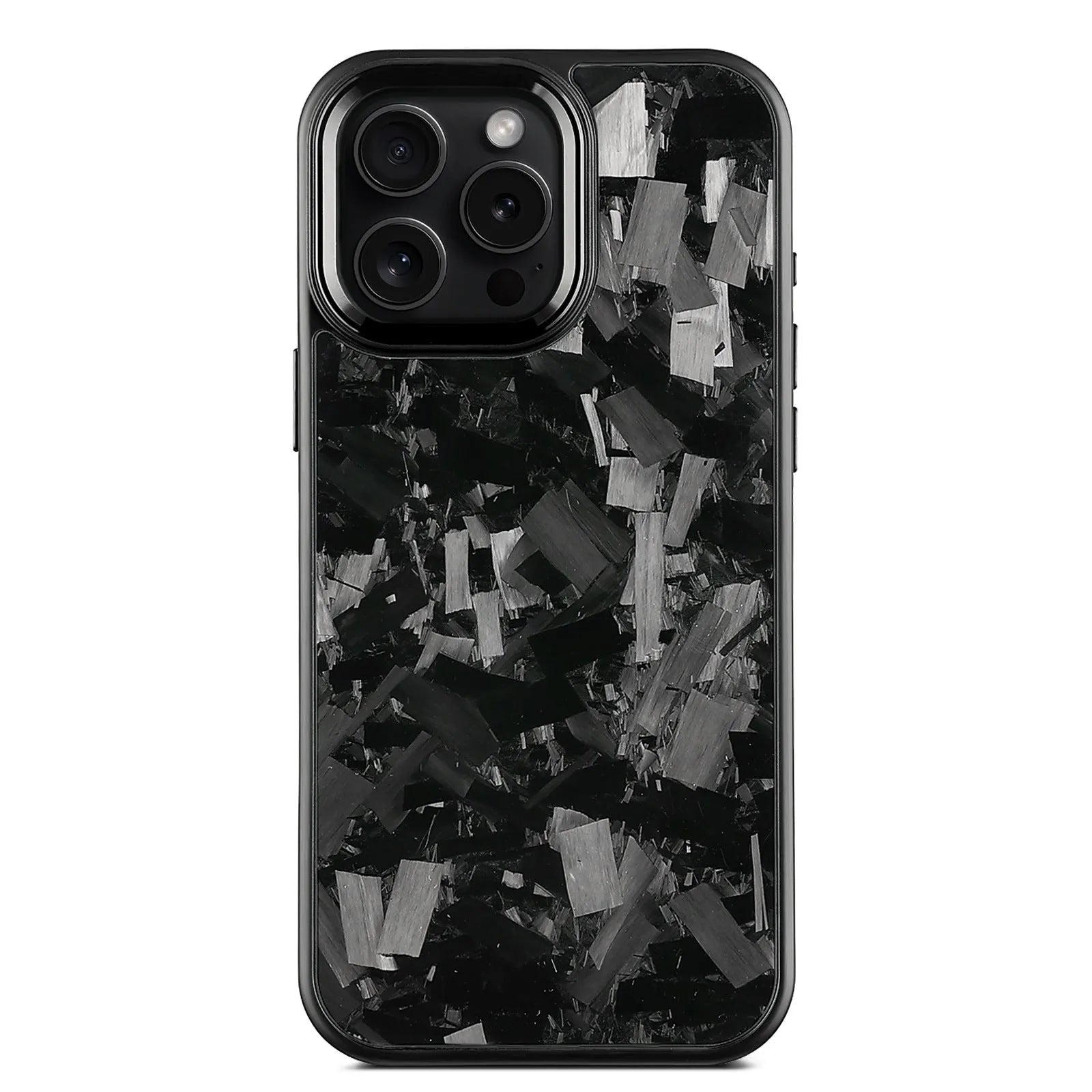 Carbon fibre mobile phone protective shell with forged pattern metal frame and magnetic attachment for iPhone 17