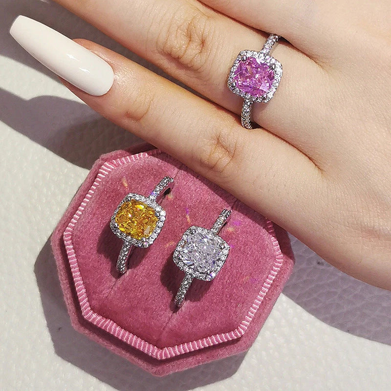 Chic multicolor cubic zirconia wedding rings for women featuring a sleek geometric design and premium copper construction