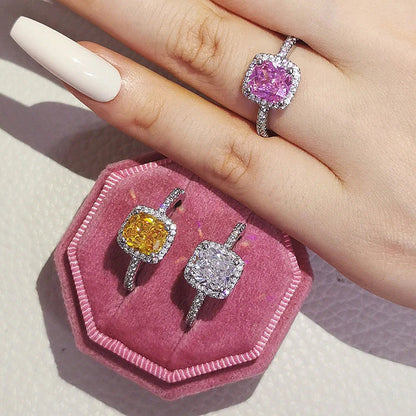 Chic multicolor cubic zirconia wedding rings for women featuring a sleek geometric design and premium copper construction