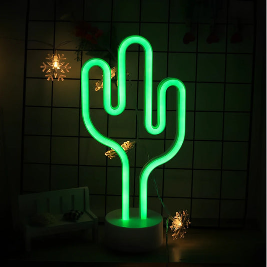 Colourful LED modelling lamp with cactus design showing E14 fitting and plastic housing
