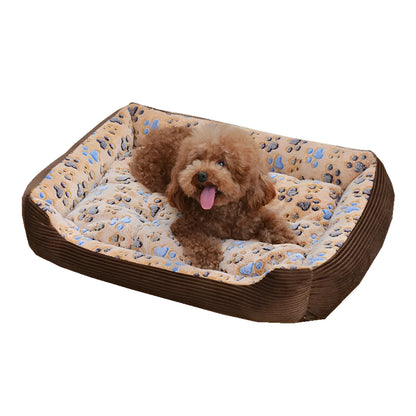 Beige plush dog bed with raised sides for a small dog, showing its basket-style design.