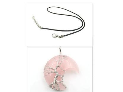 Handmade Moon Natural Crystal Stone Tree of Life Pendant Necklace in various colors