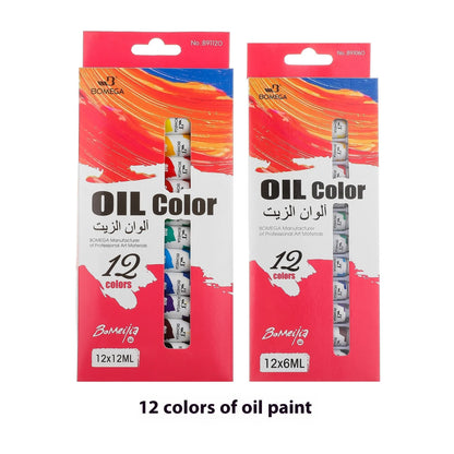 12-colour artist pigment set with tubes for acrylic, oil, watercolour, gouache, glass and textile painting techniques
