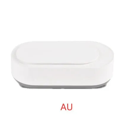 White portable ultrasonic cleaner with stainless steel tank for cleaning jewellery and glasses