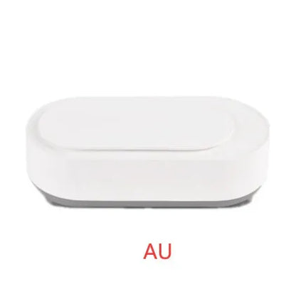 White portable ultrasonic cleaner with stainless steel tank for cleaning jewellery and glasses