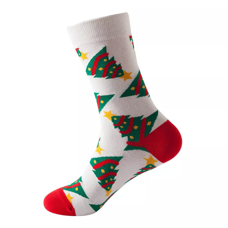 Christmas Tree Snow Elk Gift Cotton Happy Socks with antibacterial feature