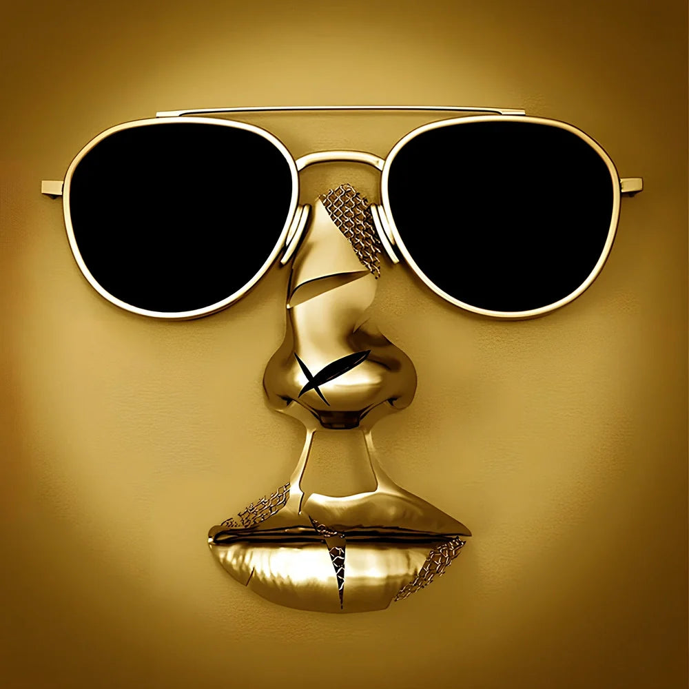 Square frameless canvas painting with geometric abstraction pattern in modern interior setting