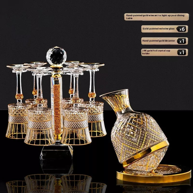 Gold Crystal Rotating Gyro Wine Decanter with 1.5L capacity and 360° rotating design