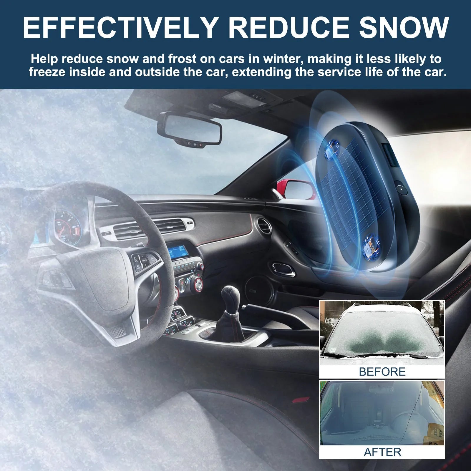 Portable car anti-freezing tool with dimensions 5x2.6x1.5cm and double-sided tape mounting