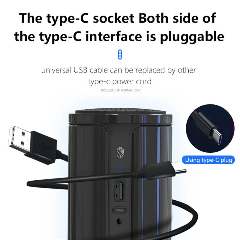 Compact car air purifier in black, reducing 99.9% of allergens with HEPA technology