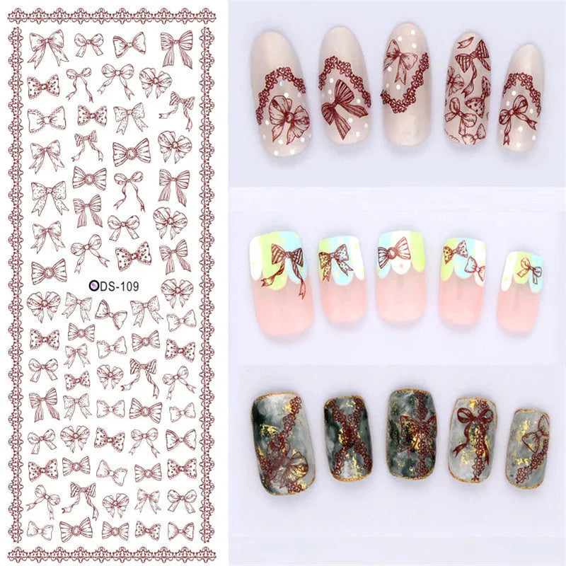 Watermark nail sticker decal sheet with transparent scratch-resistant film and colour options DS103 to DS125.