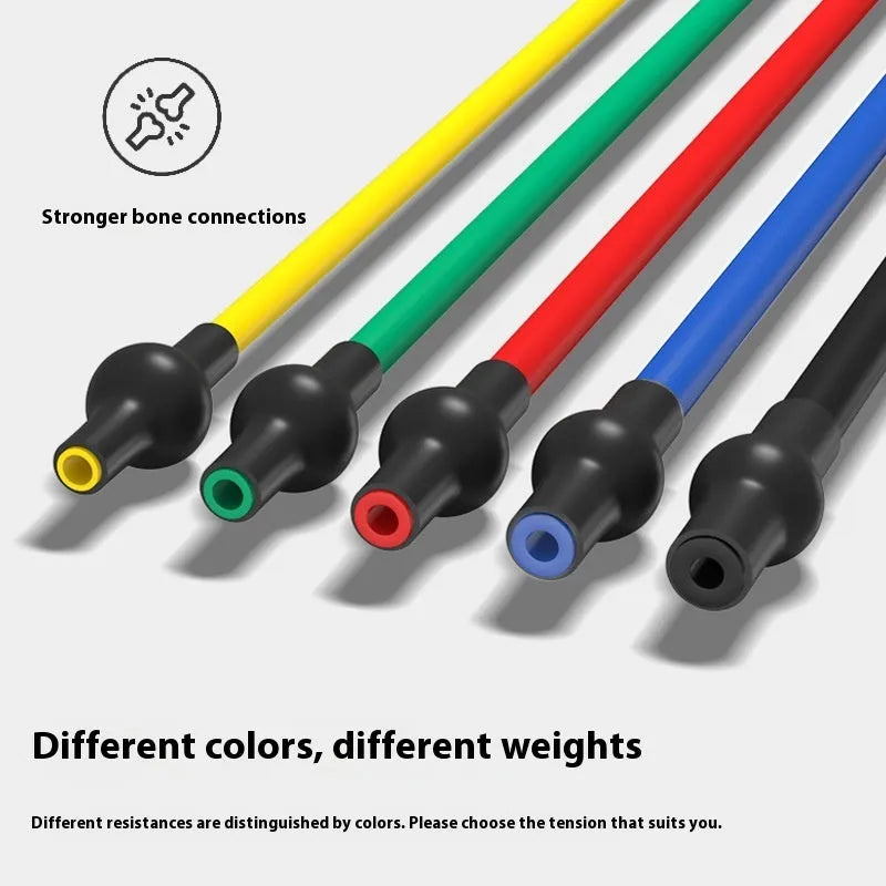 Adjustable chest expander with colour-coded TPE tension rope showing 10LB to 30LB resistance options