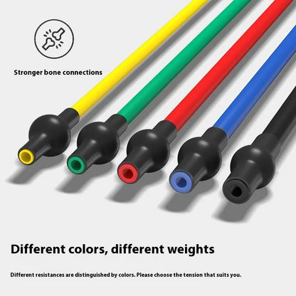 Adjustable chest expander with colour-coded TPE tension rope showing 10LB to 30LB resistance options
