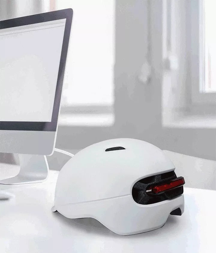 Urban Light Riding Intelligent Helmet in white and black, EPS+PC construction