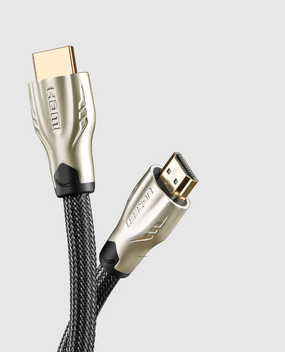 Version 2.0 4K HDMI cable with gold-plated connectors and black PVC coating showing length options