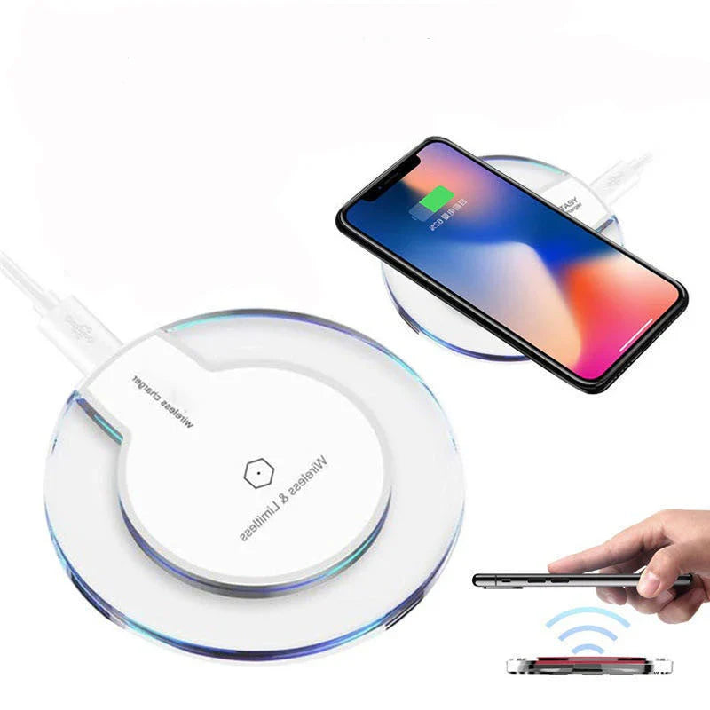 Sleek wireless charging pad with non-slip silicone surface and automatic charging for Apple and Samsung devices