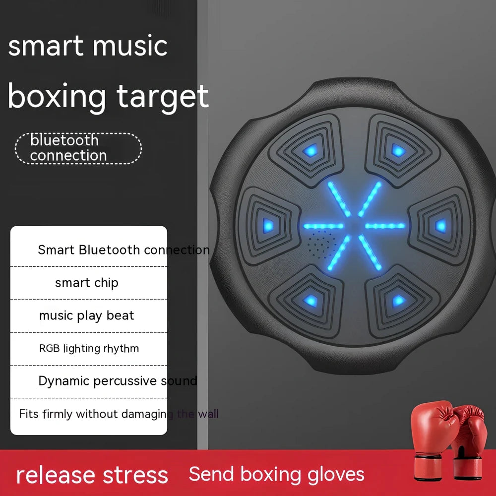 Blue hexagonal boxing machine with gloves, 430mm square target with musical feedback system