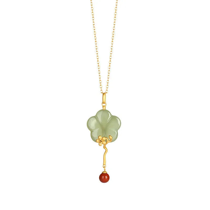 Flower inlaid pendant necklace on cross chain, retro geometric clavicle chain with electroplated finish.