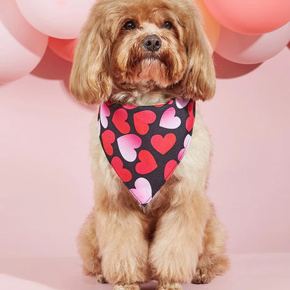 Pet dog letters pattern scarf and saliva towel in black pink red or multicolour, sizes S M L, polyester fabric