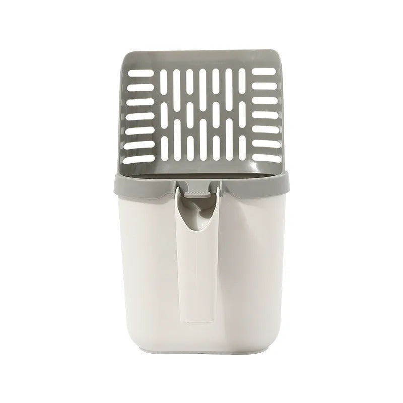 Large Capacity Integrated Cat Litter Scoop with Built-In Waste Storage Box, PP Plastic Shovel for Cat Litter Cleaning, Small Size Scoop and Trash Can in One, No Garbage Bags Included