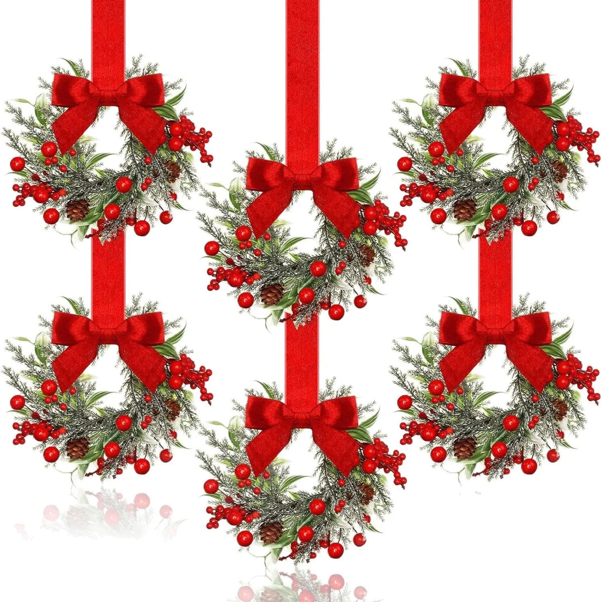 Handmade plastic Christmas garland with bowknot ribbon design, available in seven colour and motif options