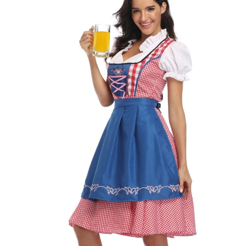 Hhomeenjoy Authentic Oktoberfest Dirndl Dress with Apron and Ribbon