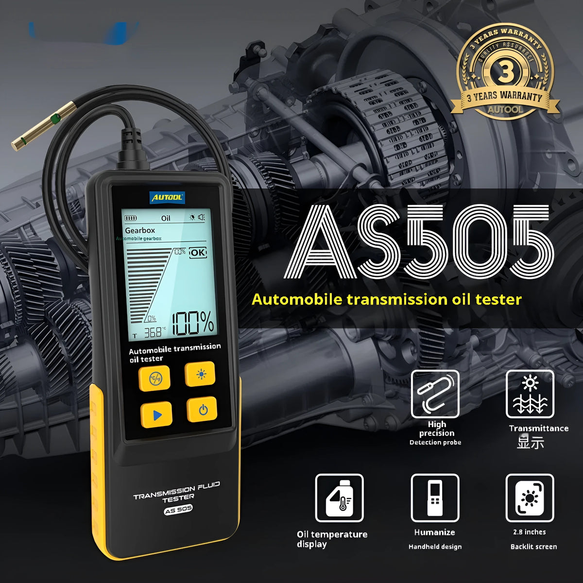 Black automobile transmission fluid oil quality analysis detector, 26 x 14 x 5.5 cm, single diagnostic unit