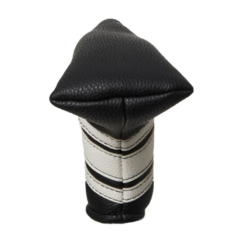 Black PU leather golf push rod case for club protection, showing sleek design and sleeve fit.