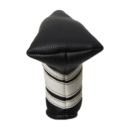 Black PU leather golf push rod case for club protection, showing sleek design and sleeve fit.