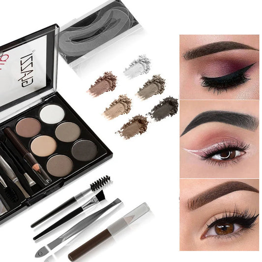 Natural Brown Eyebrow Powder Palette with brush and stencils for perfect shaping