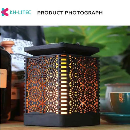 Black solar hanging flame torch light with flickering LED for garden decoration