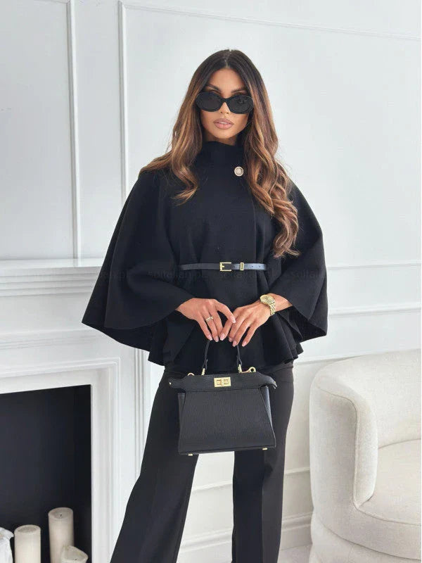 Stylish batwing cloak jacket with belt, available in various colors for women's fashion and outerwear