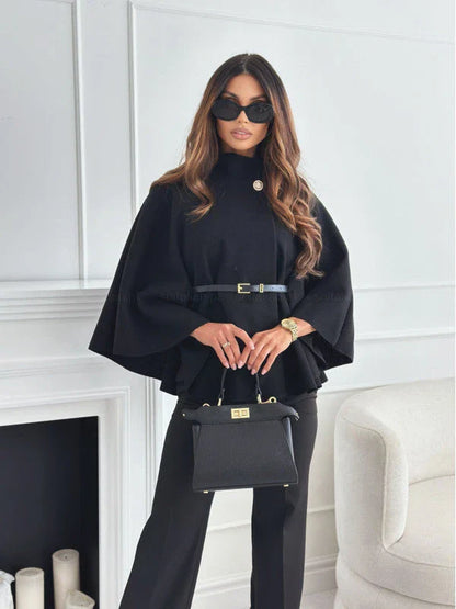 Stylish batwing cloak jacket with belt, available in various colors for women's fashion and outerwear