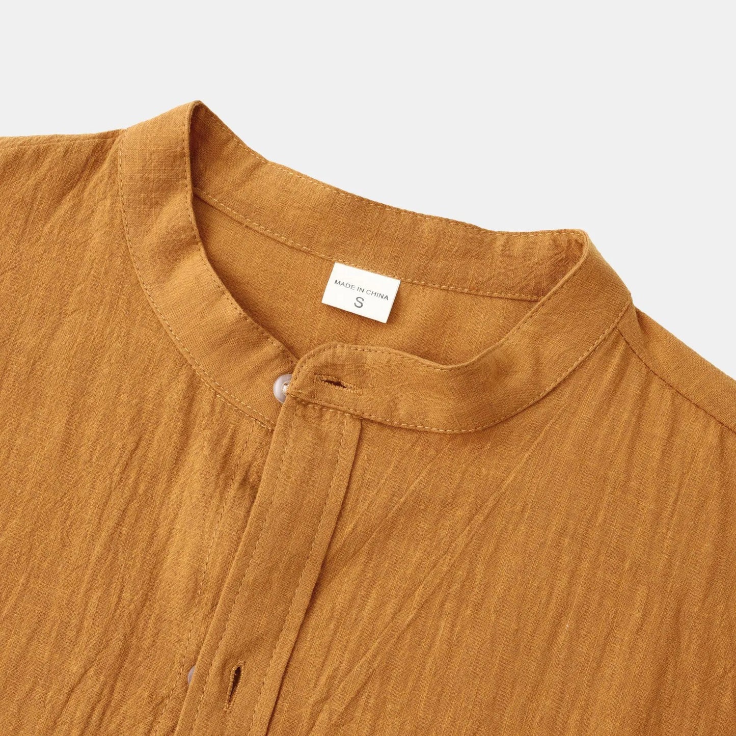 Men's slim fit brown long sleeve shirt made from cotton blend fabric