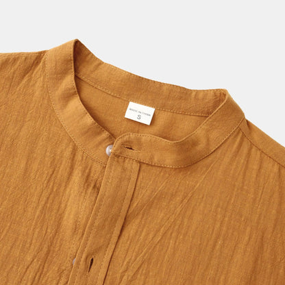 Men's slim fit brown long sleeve shirt made from cotton blend fabric
