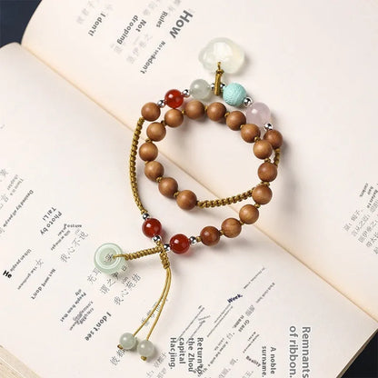 Women's double ring bracelet with sandalwood fragrance, hand-woven ebony and traditional Ruyi pattern