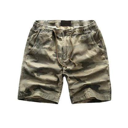 Cotton camouflage summer shorts with zip placket in multiple colour patterns including army green and sand camouflage