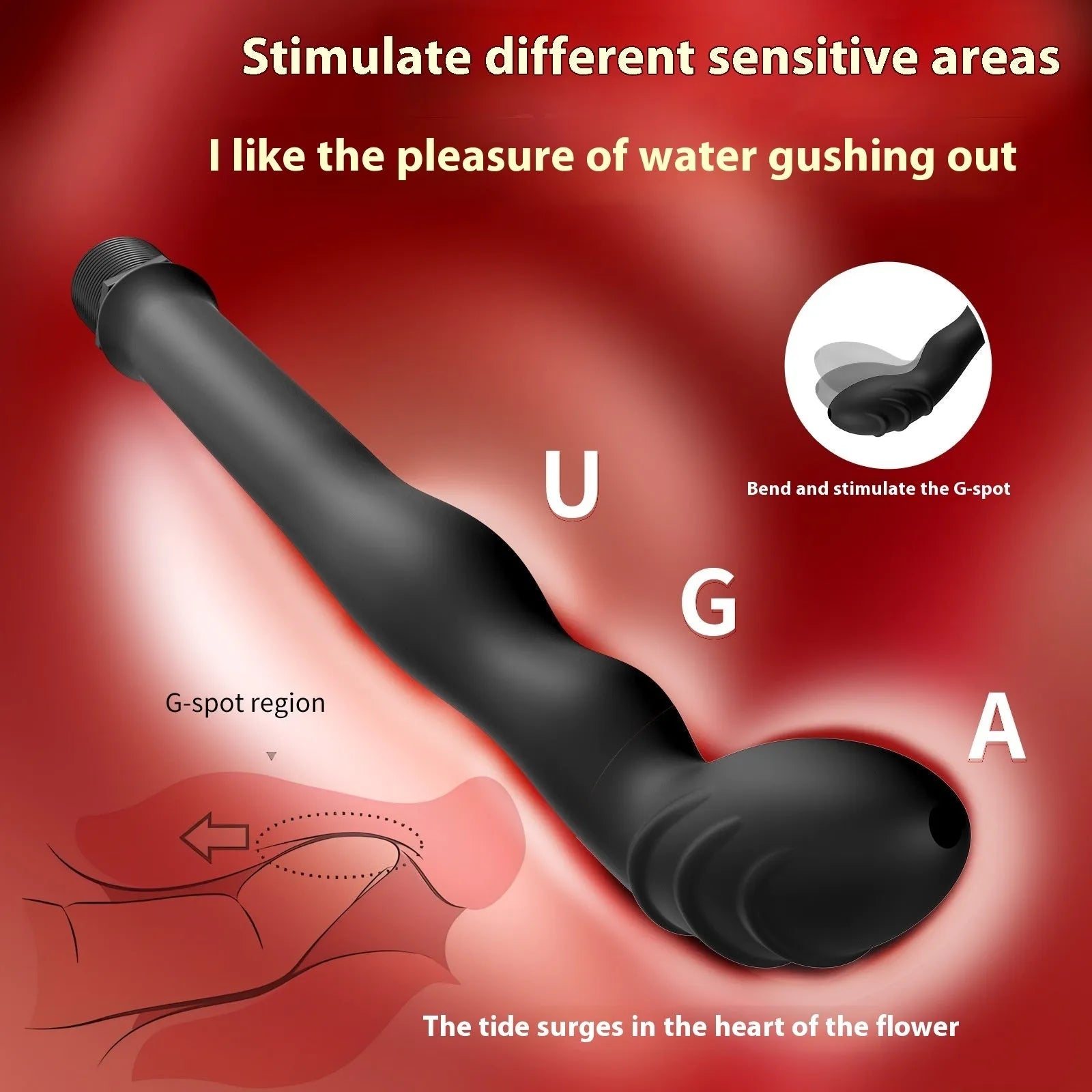 Black silicone enema hosepipe flusher for cleaning, shown in large and small size options with flexible design.