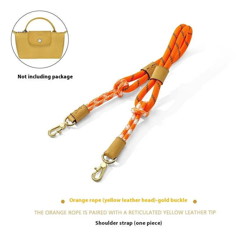 Braided rope shoulder strap with alloy hardware in silver or gold finish options