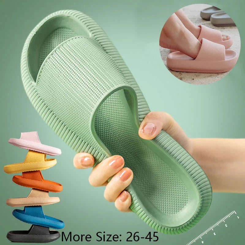 Unisex EVA slippers in various colors, including white, yellow, green, blue, black, khaki, grey, pink, and orange