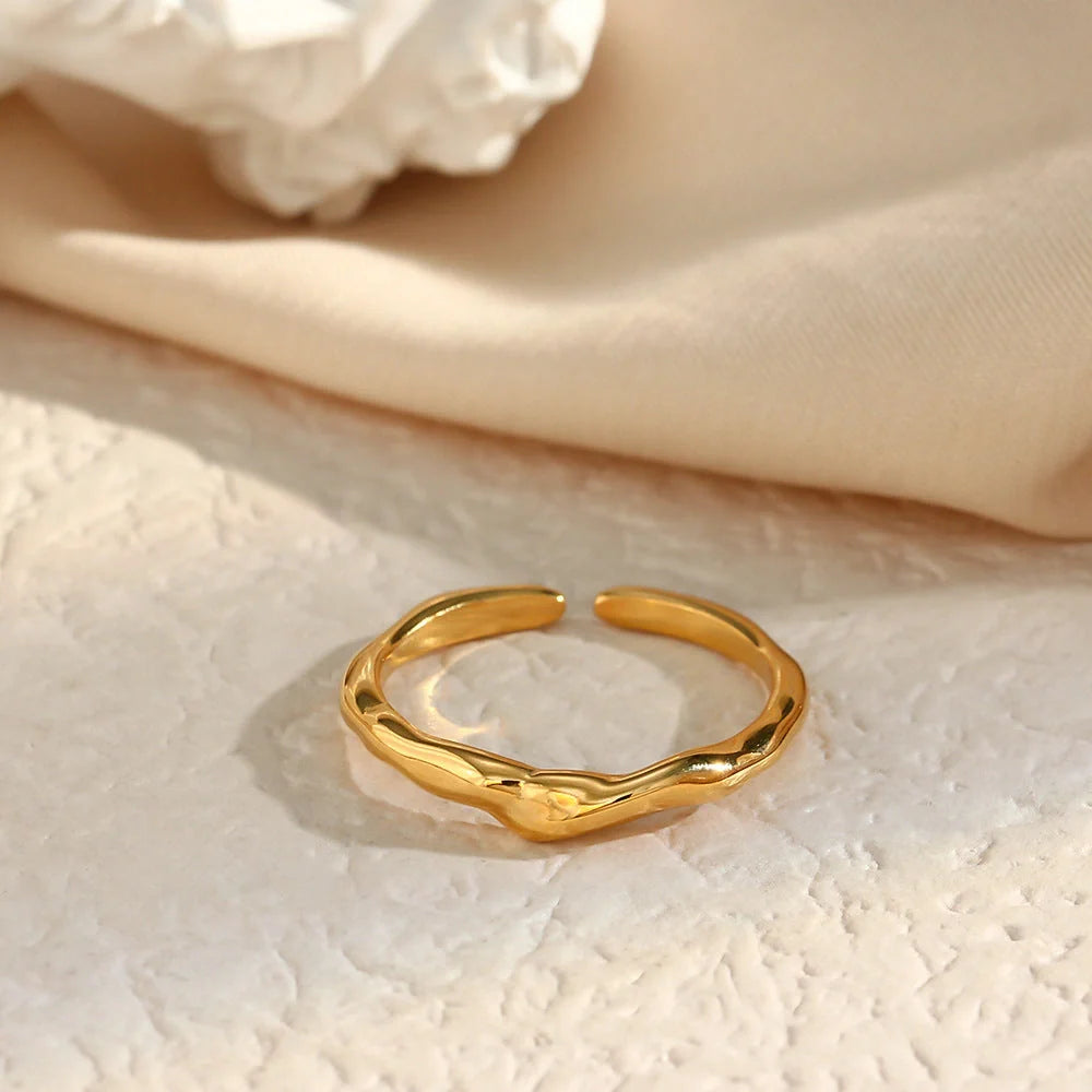 Elegant gold stainless steel bamboo ring with adjustable opening