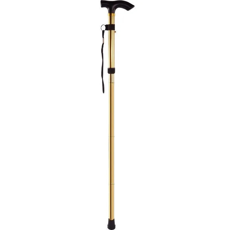 Aluminium alloy folding cane extended to 95 cm with non-slip rubber tip, showing adjustable height mechanism