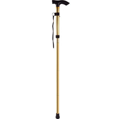 Aluminium alloy folding cane extended to 95 cm with non-slip rubber tip, showing adjustable height mechanism