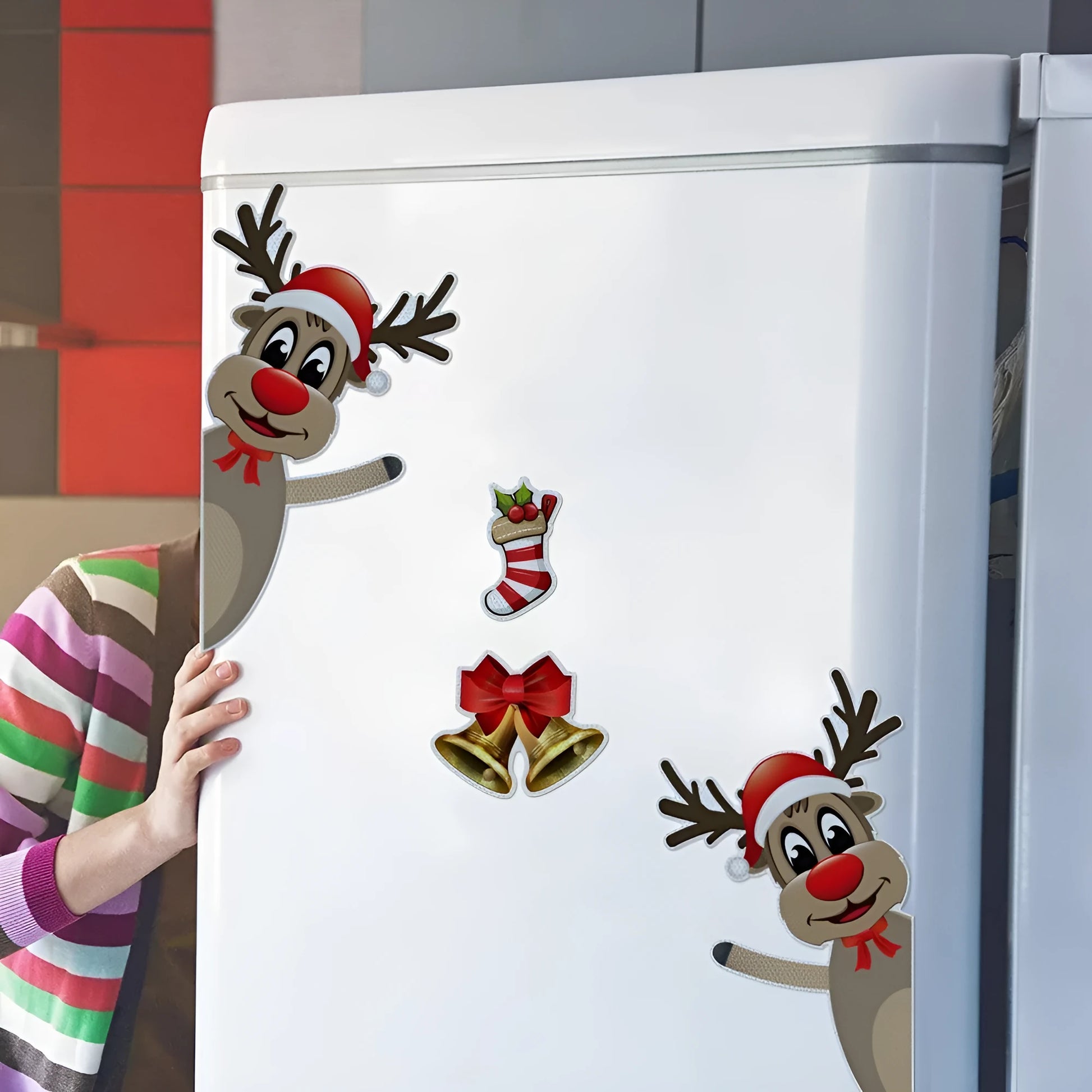Christmas elk bell cartoon magnetic bumper sticker with luminous reflective design